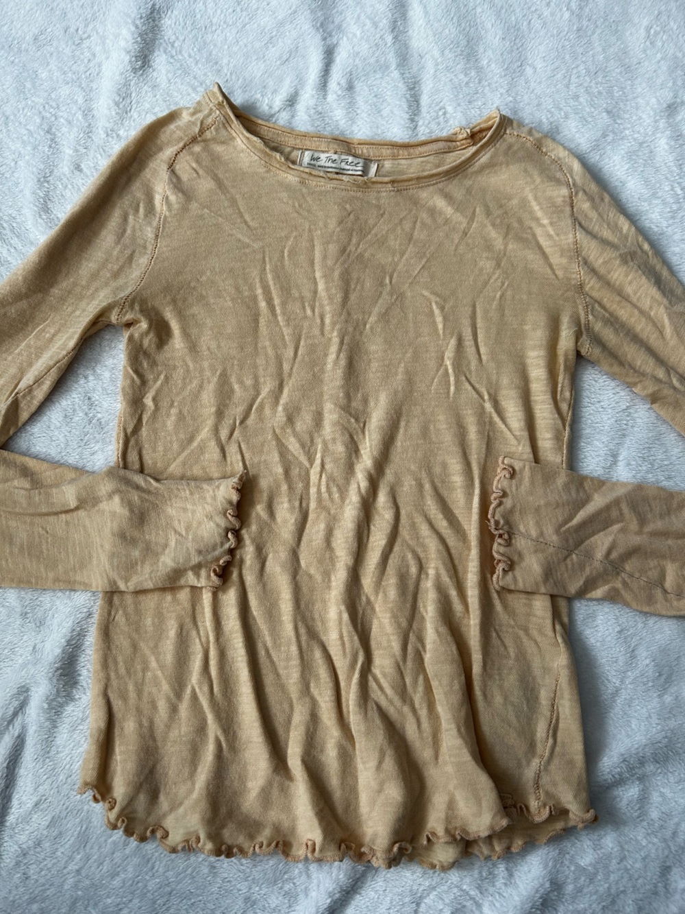 We The Free Washed Light Orange Scoop Neck Long Sleeve Top